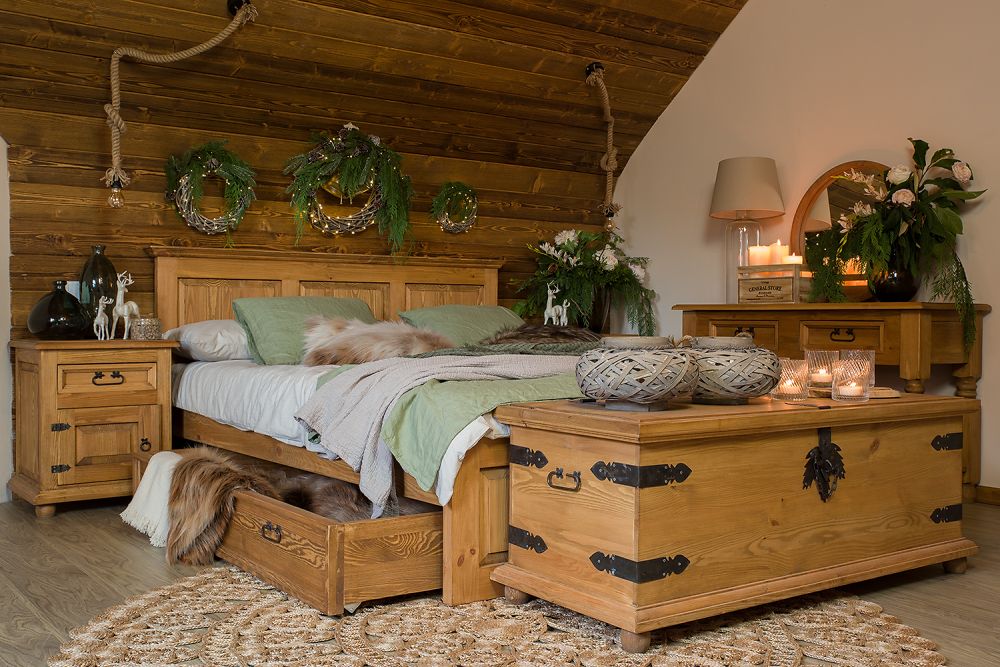 Borovicová postel Rustikal LK702 voskovaná - pokoj